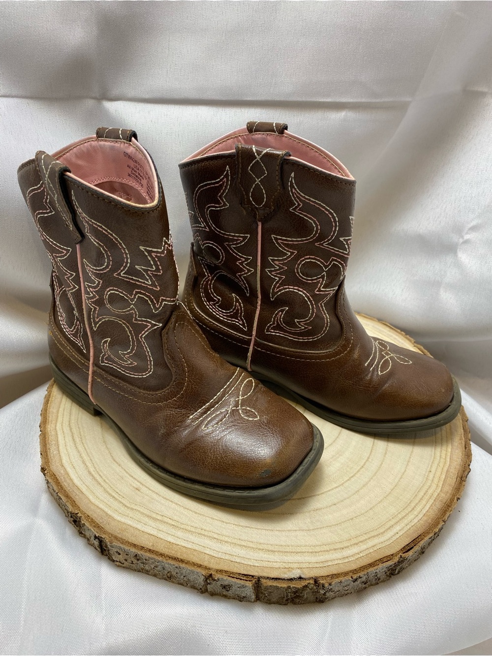 wonder nation Brown Kids Western Boots with Pink Lining Sz-11